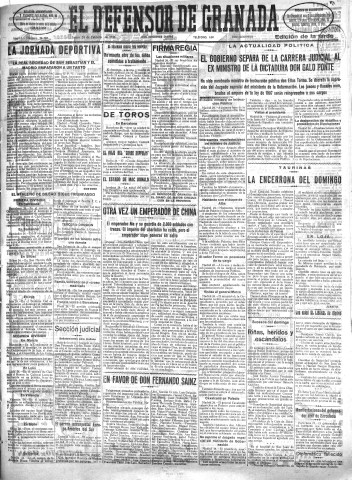 'El Defensor de Granada  : diario político independiente' - Año LI Número 26787 Ed. Tarde - 1930 Febrero 24