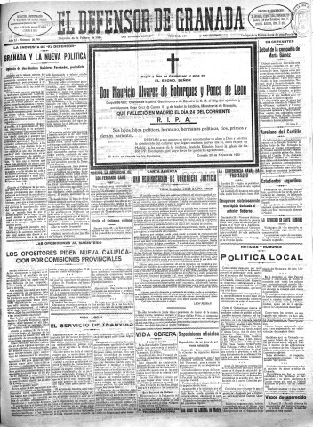 'El Defensor de Granada  : diario político independiente' - Año LI Número 26790 Ed. Mañana - 1930 Febrero 26