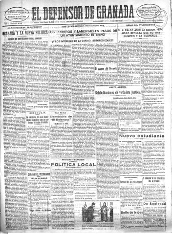 'El Defensor de Granada  : diario político independiente' - Año LI Número 26796 Ed. Mañana - 1930 Marzo 01