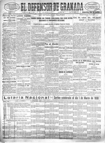 'El Defensor de Granada  : diario político independiente' - Año LI Número 26797 Ed. Tarde - 1930 Marzo 01