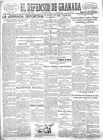 'El Defensor de Granada  : diario político independiente' - Año LI Número 26799 Ed. Tarde - 1930 Marzo 03