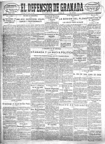 'El Defensor de Granada  : diario político independiente' - Año LI Número 26806 Ed. Mañana - 1930 Marzo 09