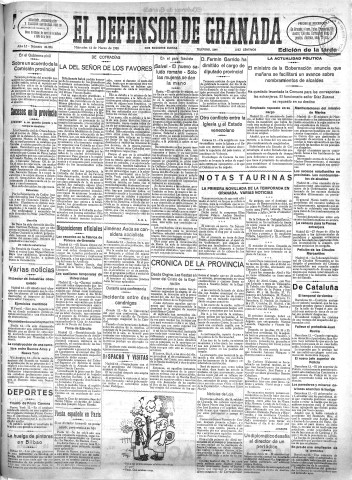 'El Defensor de Granada  : diario político independiente' - Año LI Número 26808 Ed. Tarde - 1930 Marzo 12