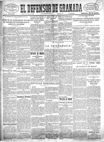 'El Defensor de Granada  : diario político independiente' - Año LI Número 26810 Ed. Tarde - 1930 Marzo 14