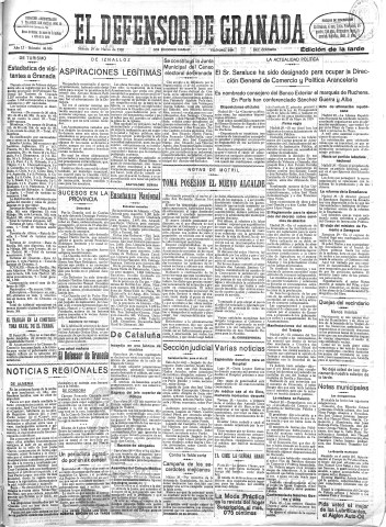'El Defensor de Granada  : diario político independiente' - Año LI Número 26836 Ed. Tarde - 1930 Marzo 29