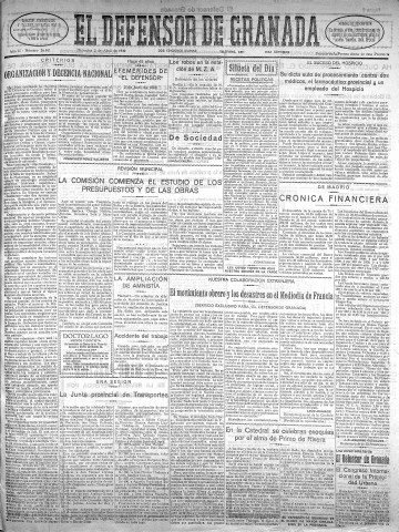 'El Defensor de Granada  : diario político independiente' - Año LI Número 26841 Ed. Mañana - 1930 Abril 02