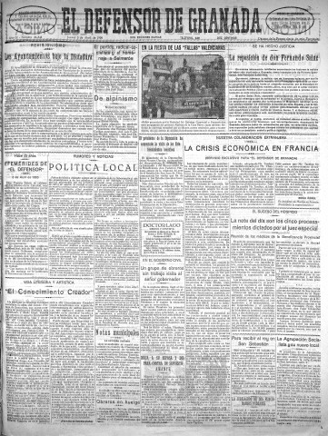 'El Defensor de Granada  : diario político independiente' - Año LI Número 26843 Ed. Mañana - 1930 Abril 03