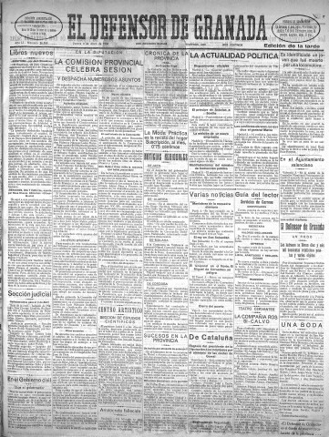 'El Defensor de Granada  : diario político independiente' - Año LI Número 26844 Ed. Tarde - 1930 Abril 03
