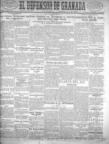 'El Defensor de Granada  : diario político independiente' - Año LI Número 26846 Ed. Mañana - 1930 Abril 05