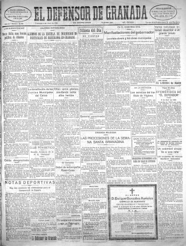 'El Defensor de Granada  : diario político independiente' - Año LI Número 26848 Ed. Mañana - 1930 Abril 06