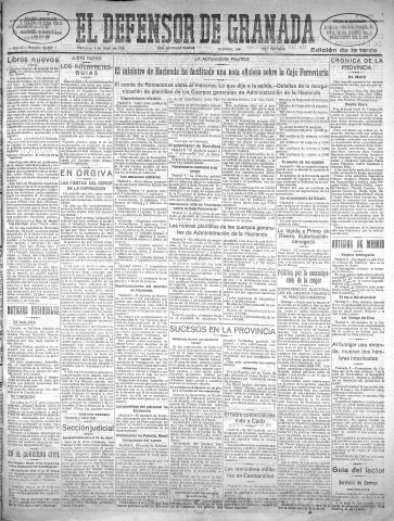 'El Defensor de Granada  : diario político independiente' - Año LI Número 26853 Ed. Tarde - 1930 Abril 09