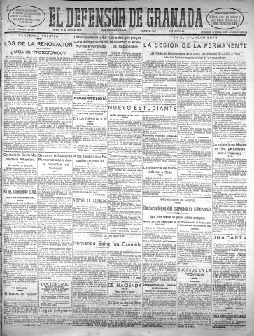 'El Defensor de Granada  : diario político independiente' - Año LI Número 26856 Ed. Mañana - 1930 Abril 11