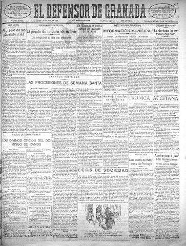 'El Defensor de Granada  : diario político independiente' - Año LI Número 26862 Ed. Mañana - 1930 Abril 15