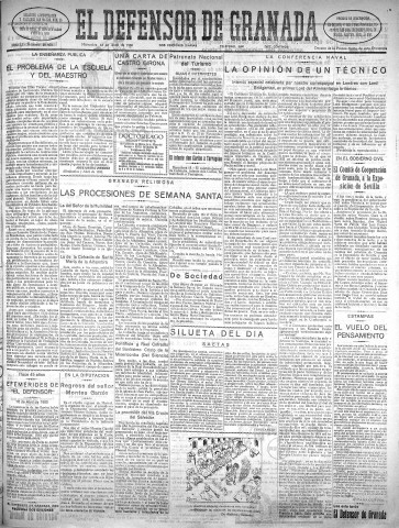 'El Defensor de Granada  : diario político independiente' - Año LI Número 26863 Ed. Mañana - 1930 Abril 16