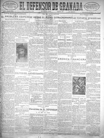 'El Defensor de Granada  : diario político independiente' - Año LI Número 26865 Ed. Mañana - 1930 Abril 17