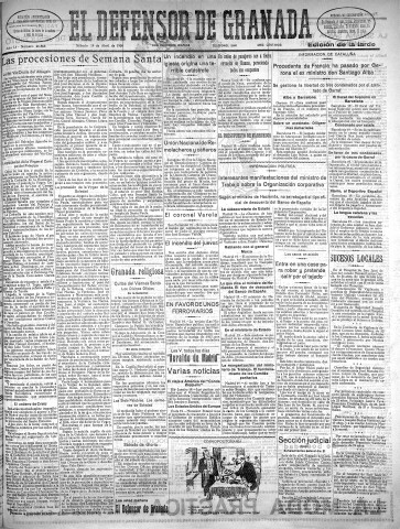 'El Defensor de Granada  : diario político independiente' - Año LI Número 26868 Ed. Tarde - 1930 Abril 19