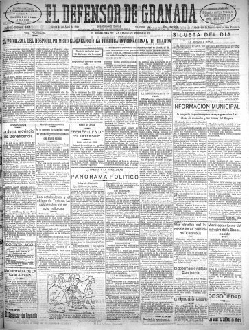 'El Defensor de Granada  : diario político independiente' - Año LI Número 26875 Ed. Mañana - 1930 Abril 24