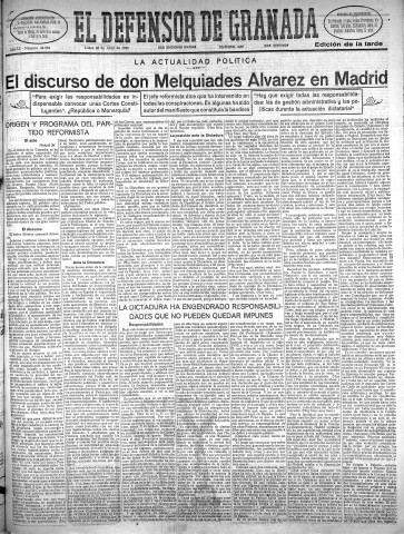 'El Defensor de Granada  : diario político independiente' - Año LI Número 26882 Ed. Tarde - 1930 Abril 28