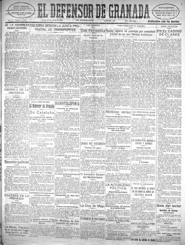 'El Defensor de Granada  : diario político independiente' - Año LI Número 26884 Ed. Tarde - 1930 Abril 29