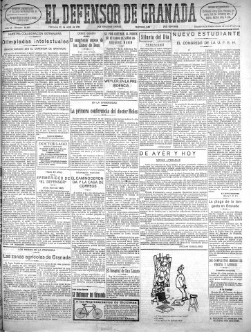 'El Defensor de Granada  : diario político independiente' - Año LI Número 26885 Ed. Mañana - 1930 Abril 30
