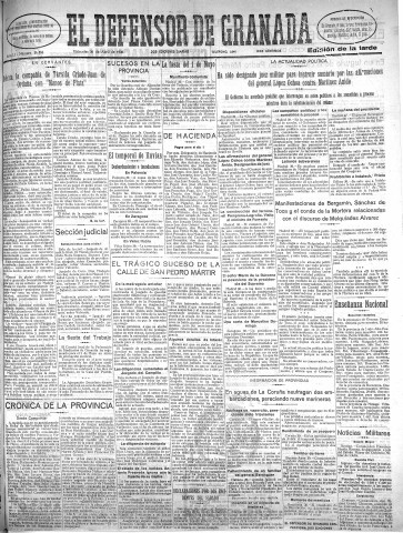 'El Defensor de Granada  : diario político independiente' - Año LI Número 26886 Ed. Tarde - 1930 Abril 30
