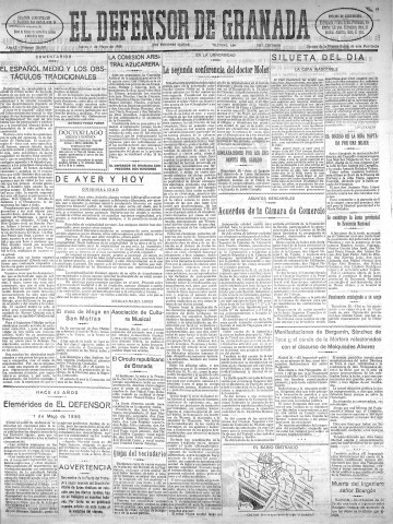 'El Defensor de Granada  : diario político independiente' - Año LI Número 26887 Ed. Mañana - 1930 Mayo 01