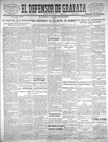 'El Defensor de Granada  : diario político independiente' - Año LI Número 26891 Ed. Tarde - 1930 Mayo 05