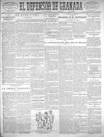 'El Defensor de Granada  : diario político independiente' - Año LI Número 26892 Ed. Mañana - 1930 Mayo 06