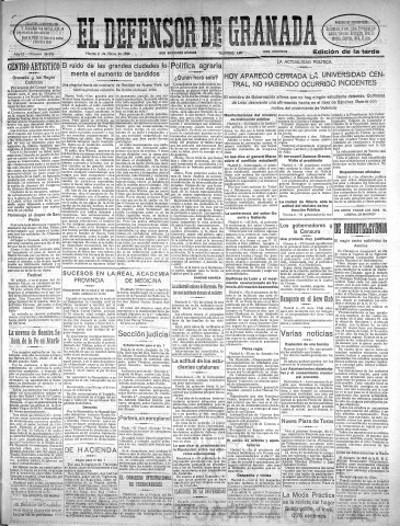 'El Defensor de Granada  : diario político independiente' - Año LI Número 26892 Ed. Tarde - 1930 Mayo 06
