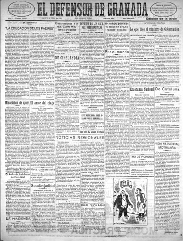 'El Defensor de Granada  : diario político independiente' - Año LI Número 26895 Ed. Tarde - 1930 Mayo 08