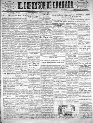 'El Defensor de Granada  : diario político independiente' - Año LI Número 26897 Ed. Tarde - 1930 Mayo 09