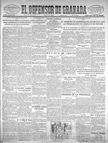 'El Defensor de Granada  : diario político independiente' - Año LI Número 26904 Ed. Tarde - 1930 Mayo 13