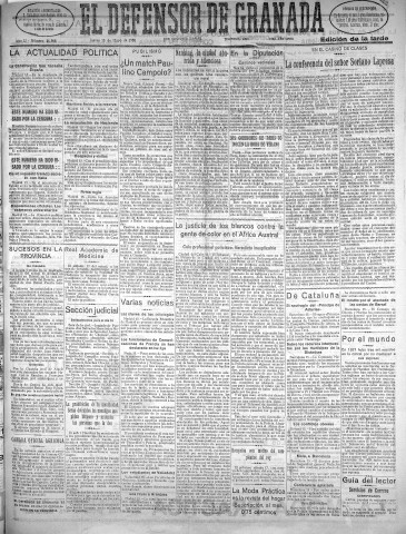 'El Defensor de Granada  : diario político independiente' - Año LI Número 26908 Ed. Tarde - 1930 Mayo 15