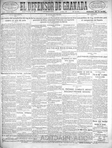 'El Defensor de Granada  : diario político independiente' - Año LI Número 26911 Ed. Tarde - 1930 Mayo 17