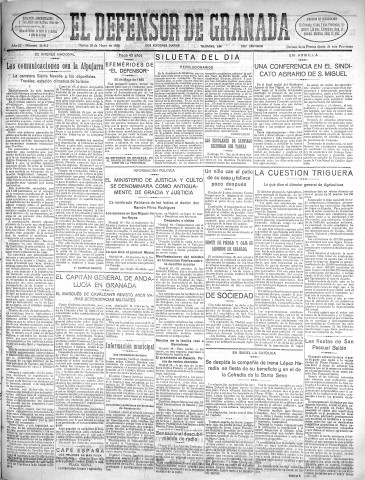 'El Defensor de Granada  : diario político independiente' - Año LI Número 26913 Ed. Mañana - 1930 Mayo 20