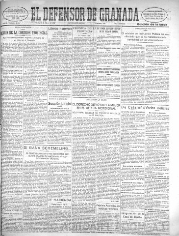 'El Defensor de Granada  : diario político independiente' - Año LI Número 26913 Ed. Tarde - 1930 Mayo 20