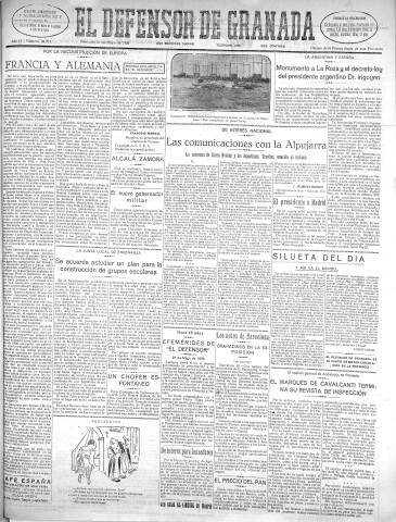 'El Defensor de Granada  : diario político independiente' - Año LI Número 26914 Ed. Mañana - 1930 Mayo 21