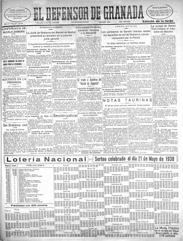 'El Defensor de Granada  : diario político independiente' - Año LI Número 26915 Ed. Tarde - 1930 Mayo 21