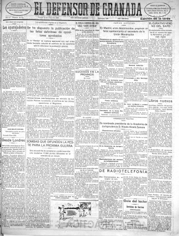 'El Defensor de Granada  : diario político independiente' - Año LI Número 26917 Ed. Tarde - 1930 Mayo 23