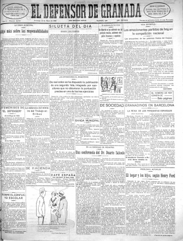 'El Defensor de Granada  : diario político independiente' - Año LI Número 26919 Ed. Mañana - 1930 Mayo 25