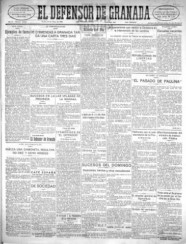 'El Defensor de Granada  : diario político independiente' - Año LI Número 26921 Ed. Mañana - 1930 Mayo 27