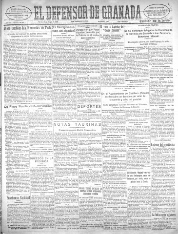 'El Defensor de Granada  : diario político independiente' - Año LI Número 26922 Ed. Tarde - 1930 Mayo 27