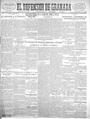 'El Defensor de Granada  : diario político independiente' - Año LI Número 26923 Ed. Mañana - 1930 Mayo 28