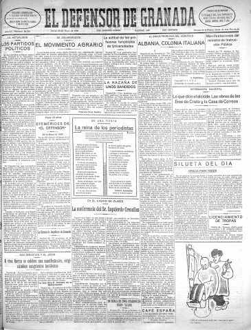 'El Defensor de Granada  : diario político independiente' - Año LI Número 26925 Ed. Mañana - 1930 Mayo 29