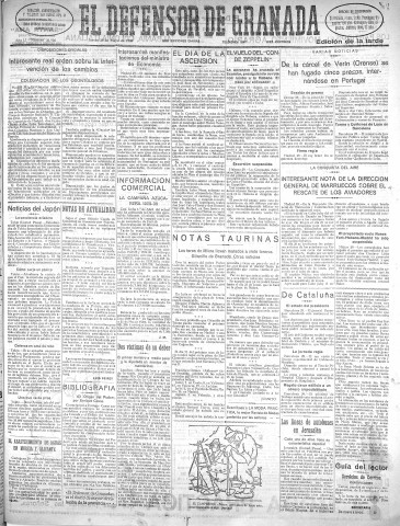 'El Defensor de Granada  : diario político independiente' - Año LI Número 26926 Ed. Tarde - 1930 Mayo 29