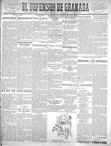 'El Defensor de Granada  : diario político independiente' - Año LI Número 26927 Ed. Mañana - 1930 Mayo 30