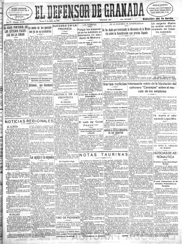 'El Defensor de Granada  : diario político independiente' - Año LI Número 26938 Ed. Tarde - 1930 Junio 05