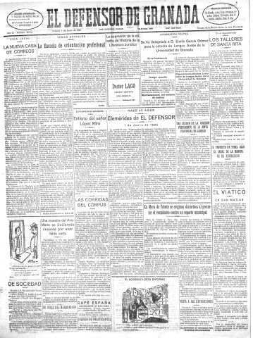 'El Defensor de Granada  : diario político independiente' - Año LI Número 26941 Ed. Mañana - 1930 Junio 07