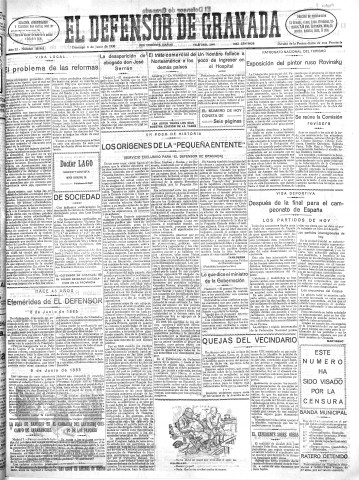 'El Defensor de Granada  : diario político independiente' - Año LI Número 26943 Ed. Mañana - 1930 Junio 08