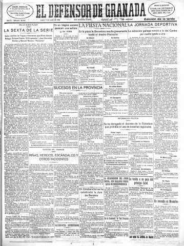 'El Defensor de Granada  : diario político independiente' - Año LI Número 26944 Ed. Tarde - 1930 Junio 09
